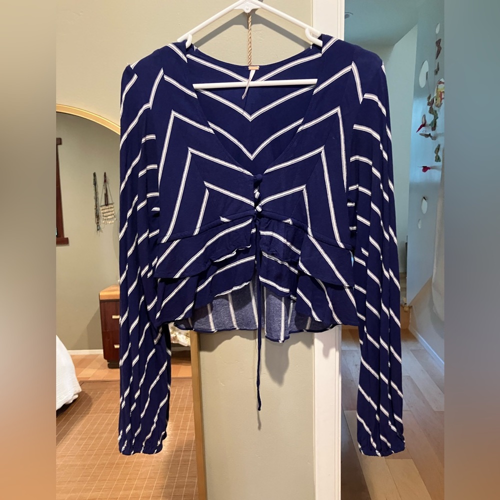 Free People Blue and White Striped Top